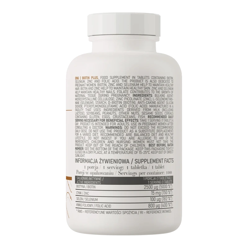 OstroVit Biotin Plus | Biotiin 2500 µg 100 Tabletti