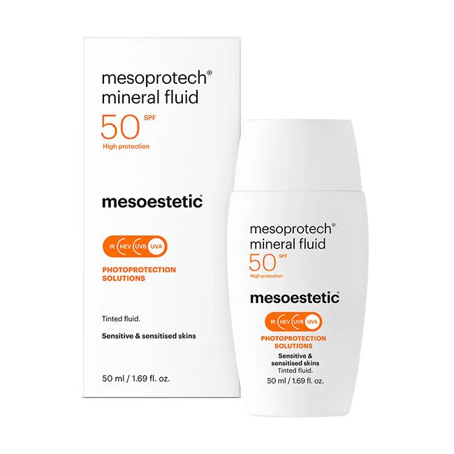 Mesoestetic mesoprotech® mineral fluid | Toonitud mineraalne päikesekaitsefluid tundlikule nahale SPF50+ 50 ml