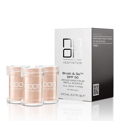 NOON Brush & Go Refill Pack SPF50 | Mineraalne SPF-puuder täide kõigile nahatüüpidele, hele toon 01, 3 × 5 ml