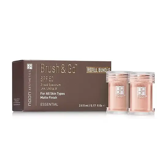 NOON Brush & Go Refill Pack SPF50 | Mineraalne SPF-puuder täitepakend kõigile nahatüüpidele, keskmine toon 02, 3 × 5 ml