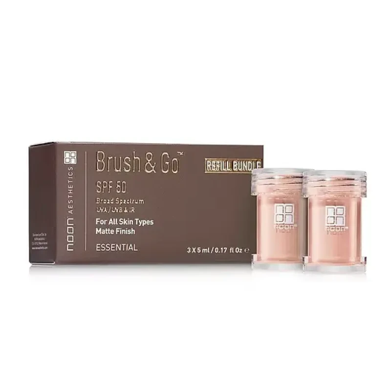 NOON Brush & Go Refill Pack SPF50 | Минеральная SPF-зарядка для порошкового кушона для всех типов кожи, средний оттенок 02, 3 × 5 мл