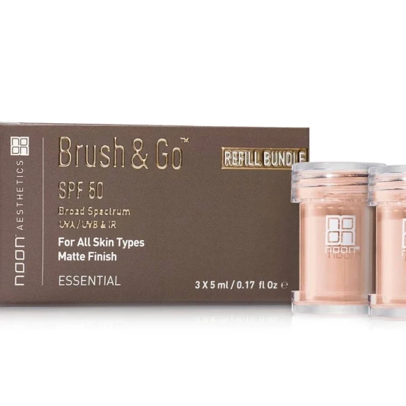 NOON Brush & Go Refill Pack SPF50 | Mineraalne SPF-puuderitäidis rasusele ja probleemsele nahale, hele toon 01, 3 × 5 ml
